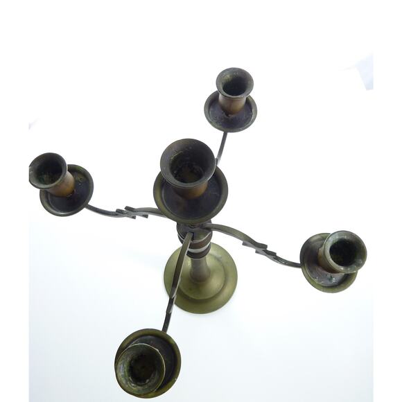 Vintage Heavy Brass Candelabra 4 Arm 5 Candle Candlestick Holder